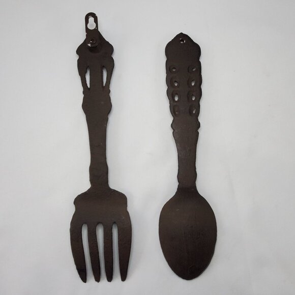Vintage Cast Iron Spoon and Fork 11” Rustic Farm House Wall Kitchen Dining Decor - Picture 2 of 12